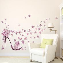 Pink Butterflies High Heel Shoes Art Decal Wall Stickers