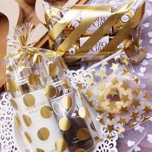 25 pcs/lot 8 X10 +3 cm golden star design adhesive bag cookies diy