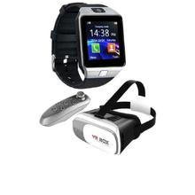 DZ09 Smart Mobile Watch-Silver with VR Box and Remote