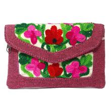 Pink Floral Embroidered Zip Purse For Women