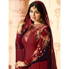 Stylee Lifestyle Maroon Georgette Embroidered Dress Material - 1874