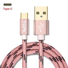 TOPK USB Type C Cable Fast Charging USB C Cable for Samsung Galaxy S9 S8 Oneplus 6 Nylon Braided Data Sync Type-C Phone Cable