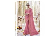 Embroidered Saree With Unstitched Blouse For Women-Light Pink