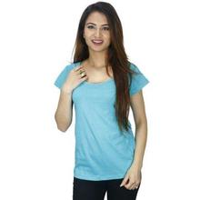 Sky Blue 100% Cotton Round Neck T-Shirt For Women