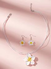 Flower Charm Necklace & Earrings 3pcs