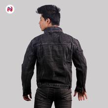 Nyptra Dark Grey Solid Stretchable Denim Jeans Jacket For Men