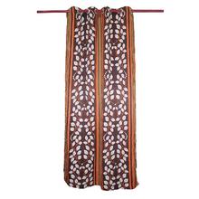 Curtains Buy 2 Get 2 Free [4pcs] [White Leaf Design] - Brown