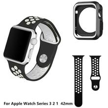 Black 42mm Shock Proof Protective Case With Silicone Sport Band For Apple Watch Series 3/2/1