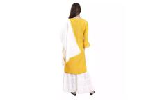 Floral Embroidered Kurti with Gharara and Shawl Set For Women-Yellow/White