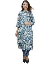 Blue Printed Mandarin Collar Rayon Kurti For Women