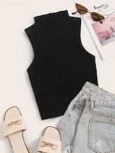 SHEIN Mock Neck Lettuce Trim Rib-knit Tank Top