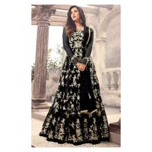 Designer Black Color Long Gown With Fancy Work Semistitched