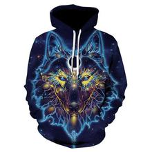 Leoie Men/Women Fashionable 3D Starry Wolf Print Hoodie Casual Long