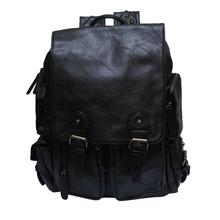 Black Solid Leather Laptop Backpack - Unisex