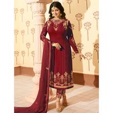 Stylee Lifestyle Maroon Georgette Embroidered Dress Material - 1874