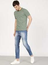 ether Men Green & Grey Striped Round Neck T-shirt