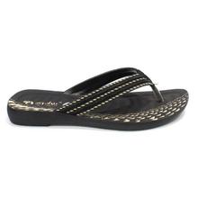 aeroblu Black Textured V-Strap Sandals For Women - SW09