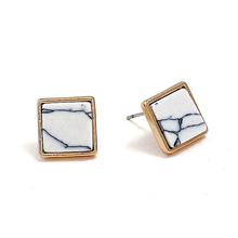 Gold Toned Marble Stud Square Earrings For Women