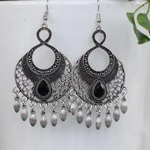 Metallic Pear Stone Textured Tassel Drop Earrings