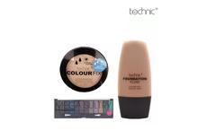 Combo Of 3 Technic Mega Sultry Eyeshadows, Foundation & Color Fix Water Resistant Powder