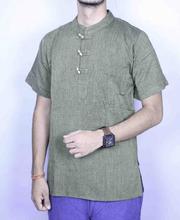 Green Plain Half Kurta For Men