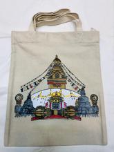 Colorful Swayambhunath stupa print tote bag