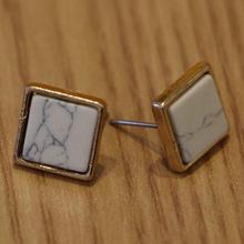 White Marble Square Shaped Stud Earrings For Women