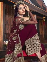 Stylee Lifestyle Maroon Net Embroidered Dress Material-2205