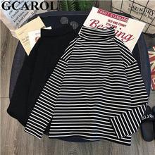 GCAROL Women T-shirt Turtleneck Striped Full Sleeve