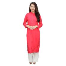 Pink/White Solid Kurti And Palazzo Set For Women