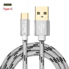 TOPK USB Type C Cable Fast Charging USB C Cable for Samsung Galaxy S9 S8 Oneplus 6 Nylon Braided Data Sync Type-C Phone Cable