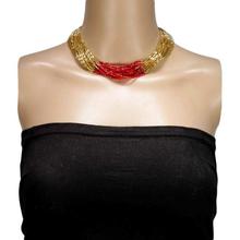 Gold/Red Short Beaded Pote Necklace