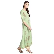 Janasya Women's Crepe A-Line Gold Foil Print Kurta