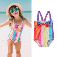 Cute Kid Baby Girl Stripe Rainbow Swimsuit Swimwear Bathing Suit