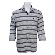 Black/Grey Striped Cotton Full Sleeve Shirt For Men