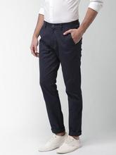 Men Navy Blue Slim Fit Solid Trousers