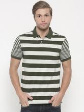Peter England Men Olive Green Striped Polo Collar T-shirt