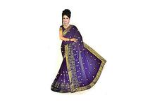 Embroidered Georgette Saree With Unstitched Blouse For Women (Dark Blue)