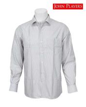 John Players Grey/White Cotton Striped Formal Shirt For Men JP32SFS18014