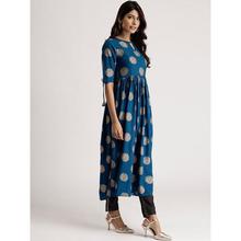 Women Printed Rayon A-line Kurta  (Dark Blue)