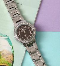 Ultima Silver Round Dial Stone Studded Analog Watch For Women