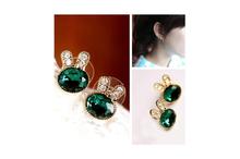 Green Bunny Rabbit Zircon Store Stud Earrings