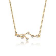 Gold Toned Leo Twelve Constellation Patterned Zodiac Sign Necklace For Women