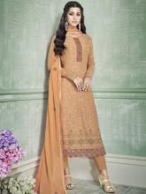 Stylee Lifestyle Orange Georgette Embroidered Dress Material (2193)