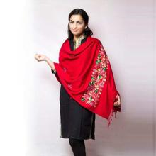 Red Kashmiri Embroidered Acrylic Pashmina Shawl For Women