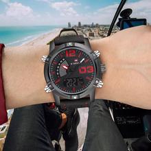 NAVIFORCE  Nf9095 Men Black Watch Sport Led Leather Military Waterproof Dual Time Function Analog Digital Watch
