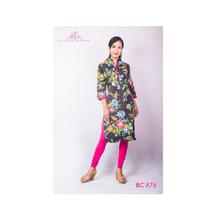 Bisesh Creation Floral Printed Kurti with Pure Pink Cotton Leggings Set for Women BC876