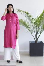 Pink Solid Front Buttoned Designed Kurti