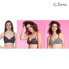 Clovia Combo Of 3 Padded T-Shirt Bra For Women - Black/Black/White