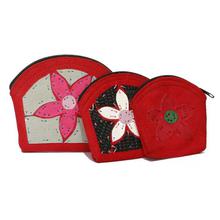 Red/Light Pink 3 In 1 Flower Stitched Coin Purse For Women